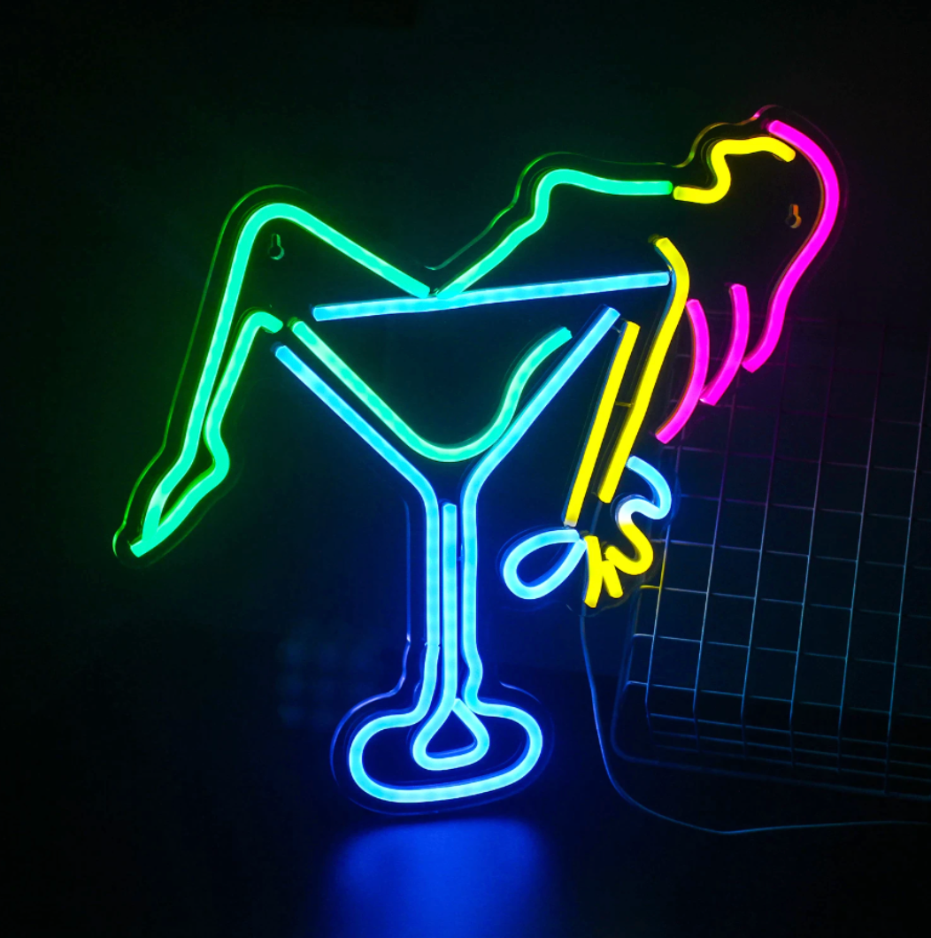Sexy lady in champagne glass LED Neon light