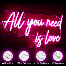 Load image into Gallery viewer, All you need is love LED Neon light (large size, pink)

