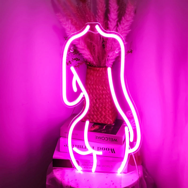 Naked lady baring behind LED Neon light